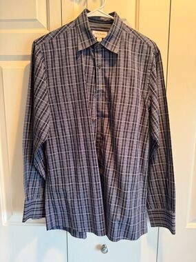 John W. Nordstrom Gray and Blue Windowpane Dress Shirt